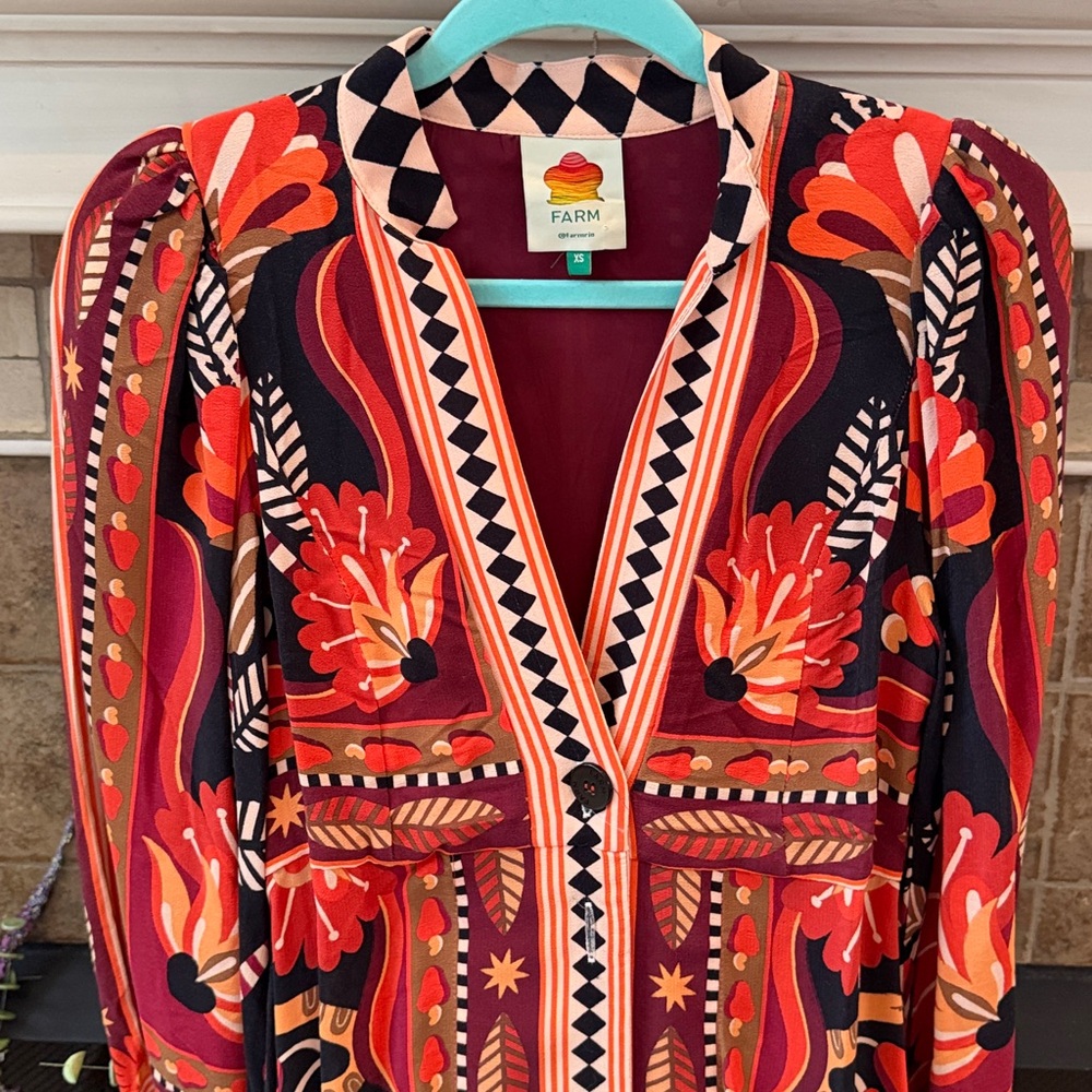 Farm Rio Red Nature Beauty Scarf Long Sleeve Maxi Dress - Picture 3 of 8